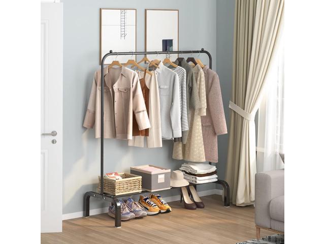 Clothes Rack Metal Clothing Rack with Bottom Shelf Garment Rack for Hanging Clothes Shirts Jeans and Coats Black