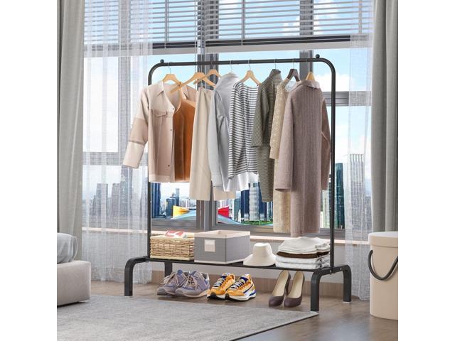 Clothes Rack Metal Clothing Rack with Bottom Shelf Garment Rack for Hanging Clothes Shirts Jeans and Coats Black
