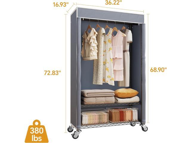 H4 Heavy Duty Clothes Rack with Cover, Rolling Garment Rack, Wardrobe with Cover and Wheels, Closet Organizer Shelf, Portable Closet Organizer and...