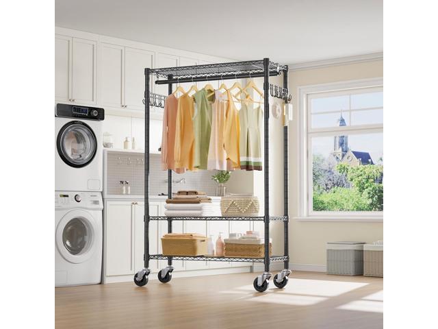 VIPEK R3 Heavy Duty Garment Rack with Lockable Wheels, Portable Rolling Closet with Adjustable Shelves & Hanging Rod & Side Hooks, Compact...