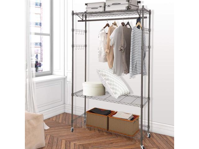 Homdox Heavy Duty Clothing Rack, Portable Clothes Racks, with Side Hooks and Clothes Rods