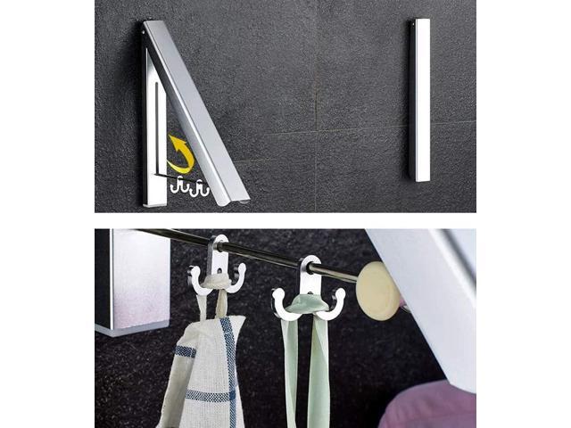 2 Pack Retractable Clothes Rack - Wall Mounted Folding Clothes Hanger Drying Rack for Laundry Room Closet Storage Organization, (Silver)