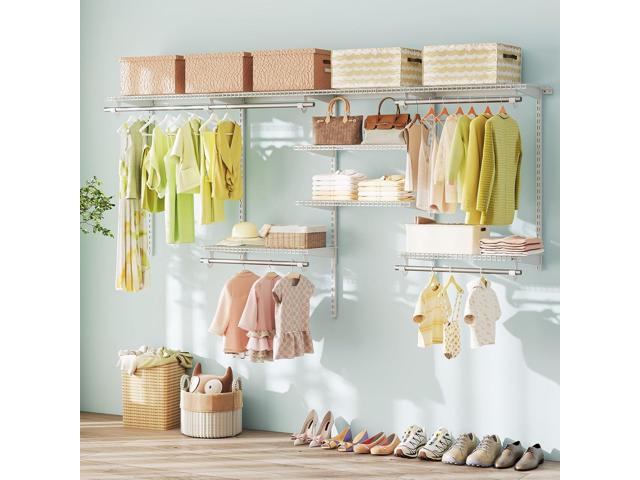 Tangkula 4 to 8 FT Custom Closet System, Wall Mounted Closet with Hanging Rod, Metal Hanging Storage Organizer Rack Wardrobe with Shelves,...