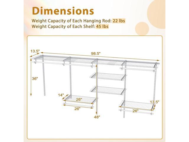 Tangkula 4 to 8 FT Custom Closet System, Wall Mounted Closet with Hanging Rod, Metal Hanging Storage Organizer Rack Wardrobe with Shelves,...