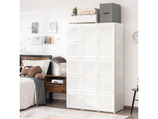 Tangkula Portable Closet Wardrobe, Foldable Clothes Organizer with Cubby Storage, Hanging Rods, Easy Assemble Clothing Storage with Magnet Doors,...