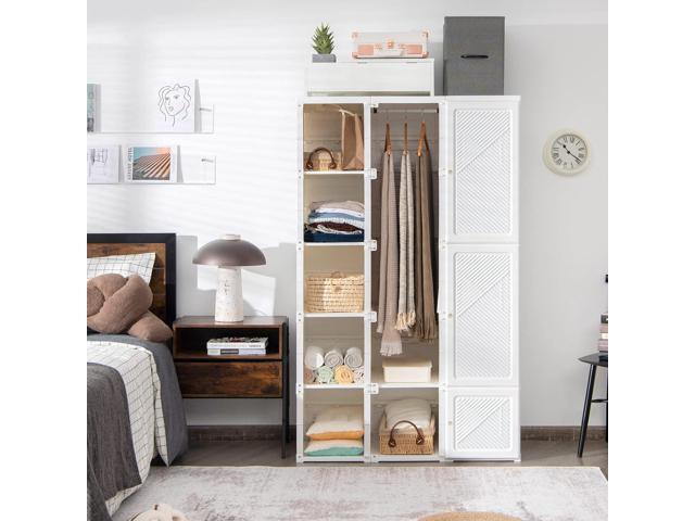 Tangkula Portable Closet Wardrobe, Foldable Clothes Organizer with Cubby Storage, Hanging Rods, Easy Assemble Clothing Storage with Magnet Doors,...