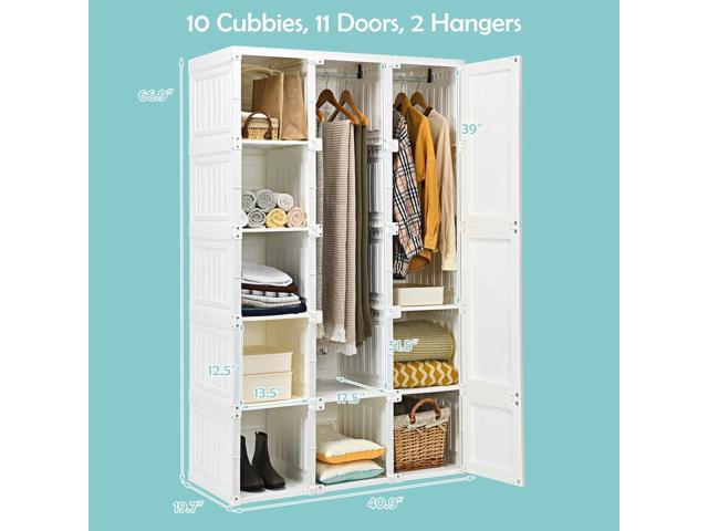 Tangkula Portable Closet Wardrobe, Foldable Clothes Organizer with Cubby Storage, Hanging Rods, Easy Assemble Clothing Storage with Magnet Doors,...