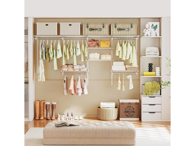 Tangkula 4 to 8 FT Custom Closet System, Wall Mounted Closet with Hanging Rod, Metal Hanging Storage Organizer Rack Wardrobe with Shelves,...