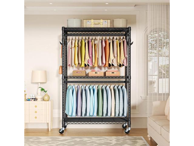 P1 Plus Rolling Clothes Rack, 22mm Diameter Heavy Duty Garment Rack with Wheels, Portable Closet Wardrobe with Double Rods, 45' W x 17.7' D x 80.5'...
