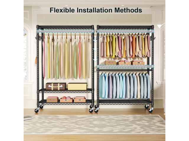 P1 Plus Rolling Clothes Rack, 22mm Diameter Heavy Duty Garment Rack with Wheels, Portable Closet Wardrobe with Double Rods, 45' W x 17.7' D x 80.5'...