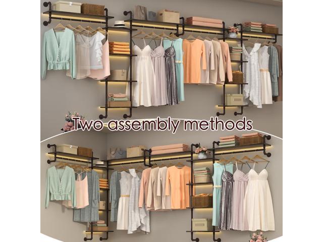 Helsin 5-Tiers 74inch Large Rustic Industrial Pipe Floating Shelving, Wall Mounted Heavy Duty Clothes Rack with Double Hanging Rods Display Storage...