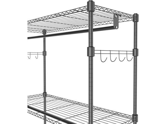 Himimi 3 Tier Heavy Duty Garment Rack, Portable Wire Shelving Clothes Rack for Hanging Clothing with Double Rods, Wheels and Side Hooks,...