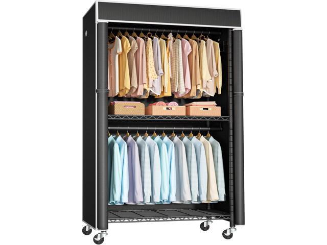Clothing Rack with Cover, P1C Rolling Closets with Wheels, Metal Garment Rack for Hanging Clothes, Clothing Storage Wardrobe with Cover, 36.2' W x...