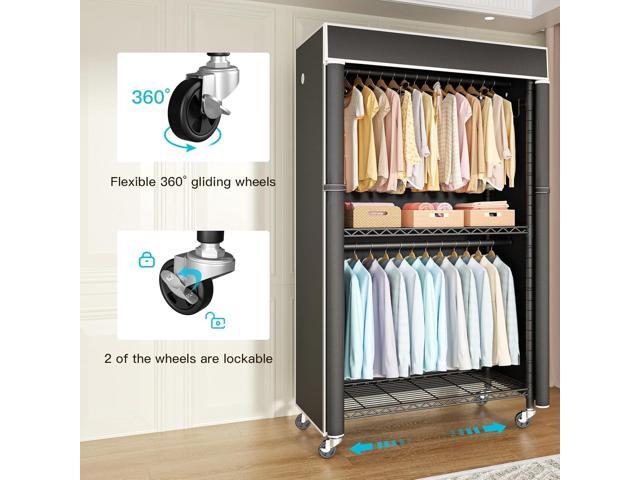 Clothing Rack with Cover, P1C Rolling Closets with Wheels, Metal Garment Rack for Hanging Clothes, Clothing Storage Wardrobe with Cover, 36.2' W x...