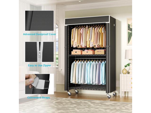 Clothing Rack with Cover, P1C Rolling Closets with Wheels, Metal Garment Rack for Hanging Clothes, Clothing Storage Wardrobe with Cover, 36.2' W x...