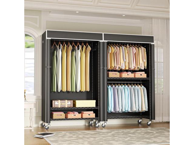 Clothing Rack with Cover, P1C Rolling Closets with Wheels, Metal Garment Rack for Hanging Clothes, Clothing Storage Wardrobe with Cover, 36.2' W x...