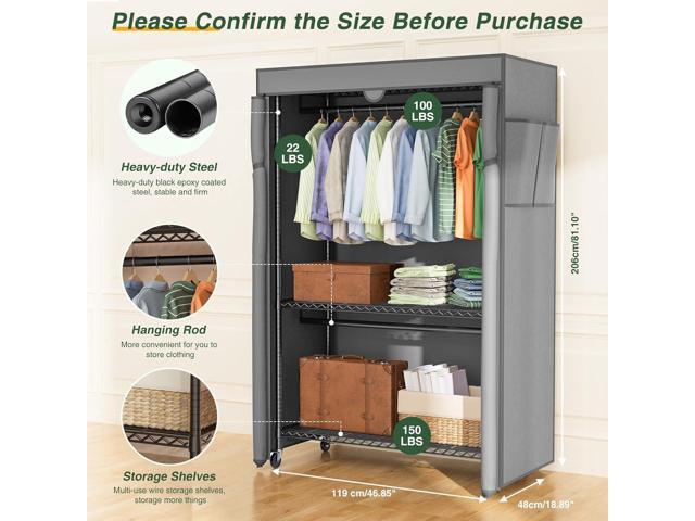 LEHOM G1C Heavy Duty Clothes Rack with Cover, Rolling Garment Rack for Hanging Clothes, Portable Closets with Oxford Fabric Cover, Freestanding...