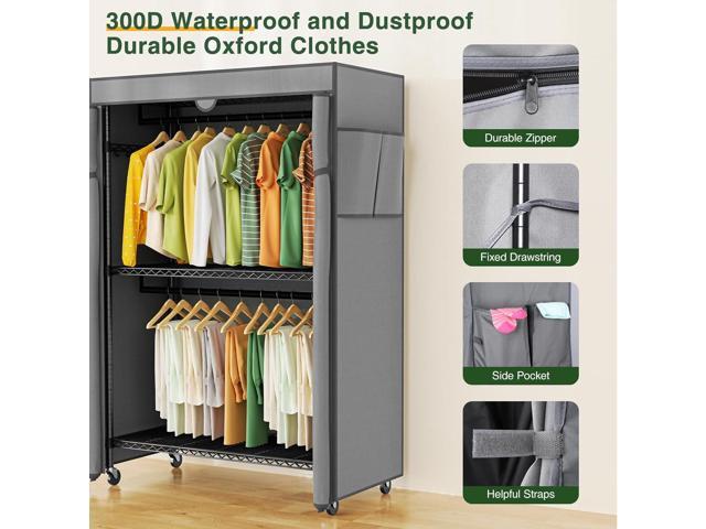 LEHOM G1C Heavy Duty Clothes Rack with Cover, Rolling Garment Rack for Hanging Clothes, Portable Closets with Oxford Fabric Cover, Freestanding...