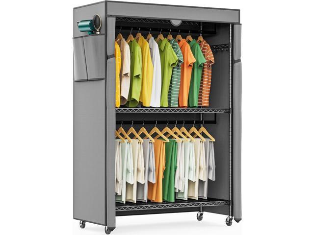 LEHOM G1C Heavy Duty Clothes Rack with Cover, Rolling Garment Rack for Hanging Clothes, Portable Closets with Oxford Fabric Cover, Freestanding...