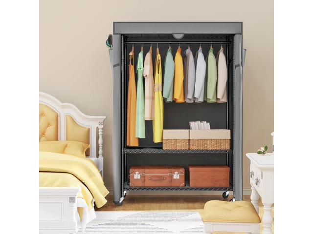 LEHOM G1C Heavy Duty Clothes Rack with Cover, Rolling Garment Rack for Hanging Clothes, Portable Closets with Oxford Fabric Cover, Freestanding...