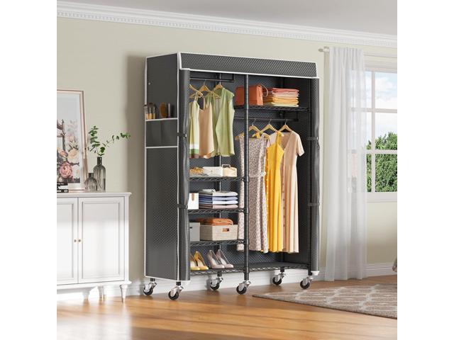 VIPEK R4C Portable Closet Rolling Clothes Rack Heavy Duty Adjustable Wardrobe Metal Garment Racks with Lockable Wheels Black Clothing Rack with...