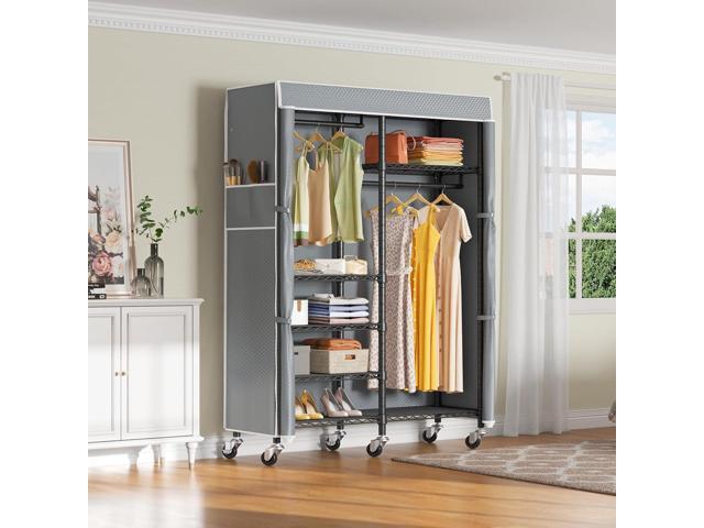 VIPEK R4C Rolling Garment Rack 6 Tiers Adjustable Heavy Duty Wire Shelving Portable Clothes Rack with Lockable Wheels, Black Metal Clothing Rack...