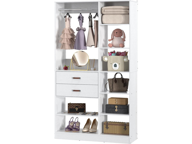 Armocity Freestanding Closet System, 40 Inches Stand-Alone Wardrobe with 10 Shelves, 80'' Height Adjustable Cloth Garment Rack with 2 Wood Drawers,...