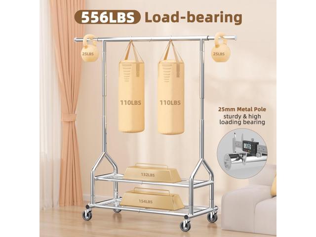 EAGMAK Heavy Duty Clothes Rack Load 556 LBS, Rolling Clothing Rack With Shelves, Height Adjustable Metal Clothes Hanger with Wheels Portable...