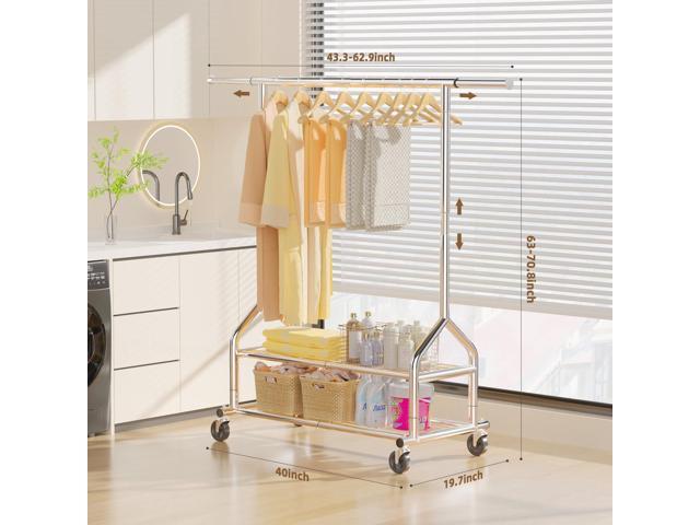 EAGMAK Heavy Duty Clothes Rack Load 556 LBS, Rolling Clothing Rack With Shelves, Height Adjustable Metal Clothes Hanger with Wheels Portable...