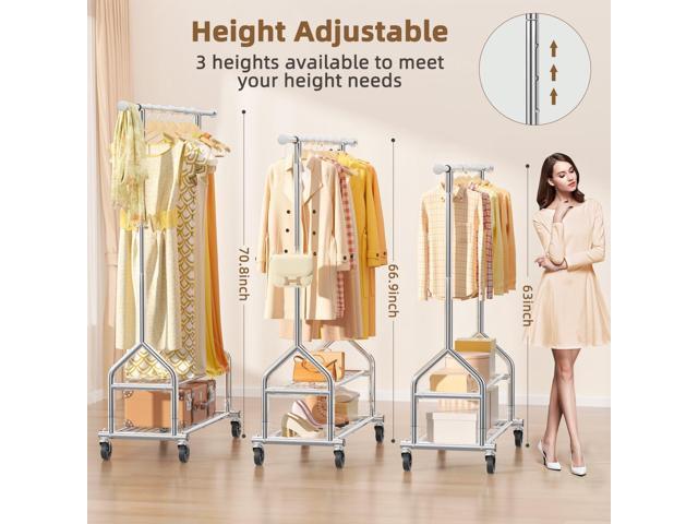 EAGMAK Heavy Duty Clothes Rack Load 556 LBS, Rolling Clothing Rack With Shelves, Height Adjustable Metal Clothes Hanger with Wheels Portable...
