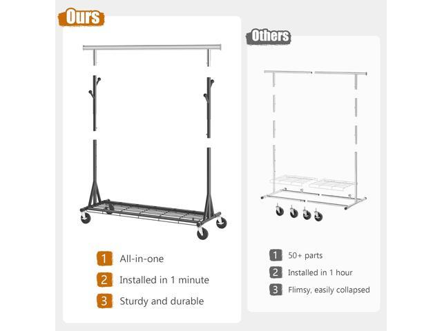 Heavy Duty Clothes Rack Load 530 LBS Metal Garment Clothing Rack Hang 200 pieces of clothing on Wheels Collapsible Rolling Portable & Adjustable...