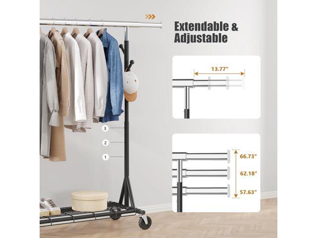 Heavy Duty Clothes Rack Load 530 LBS Metal Garment Clothing Rack Hang 200 pieces of clothing on Wheels Collapsible Rolling Portable & Adjustable...