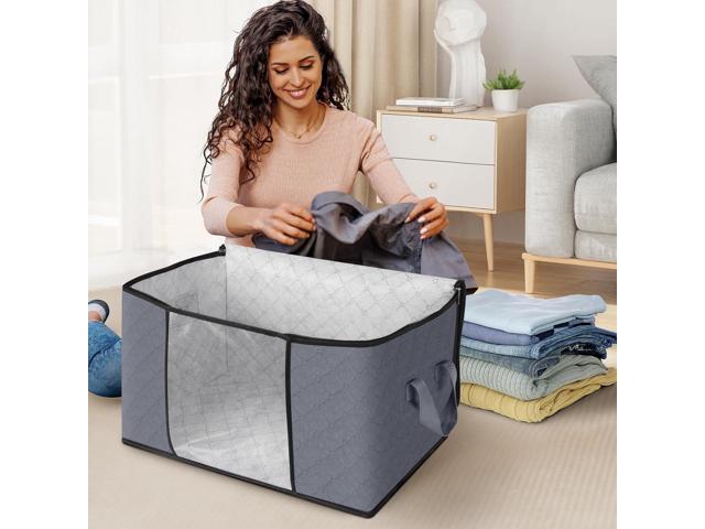 Fab totes 6 Pack Clothes Storage, Foldable Thick Fabric Blanket Storage Bags, Containers for Organizing Bedroom, Closet, Clothing, Comforter,Closet...