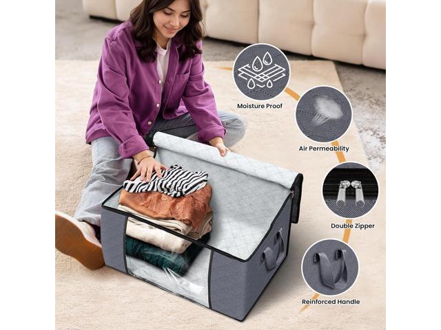 Fab totes 6 Pack Clothes Storage, Foldable Thick Fabric Blanket Storage Bags, Containers for Organizing Bedroom, Closet, Clothing, Comforter,Closet...