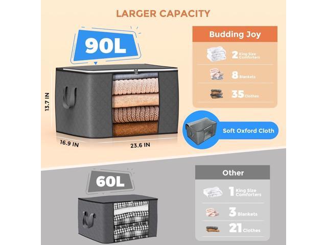 90 L Large Storage Bags, 6 Pack Clothes Storage Bins Foldable Closet Organizers Storage Containers with Reinforced Handle for Clothing, Blanket,...