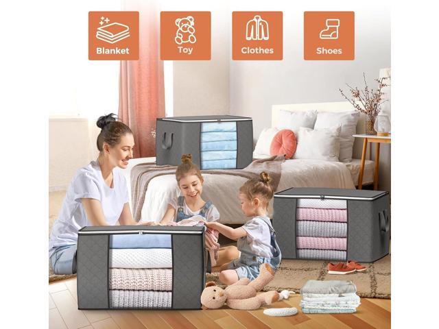 90 L Large Storage Bags, 6 Pack Clothes Storage Bins Foldable Closet Organizers Storage Containers with Reinforced Handle for Clothing, Blanket,...