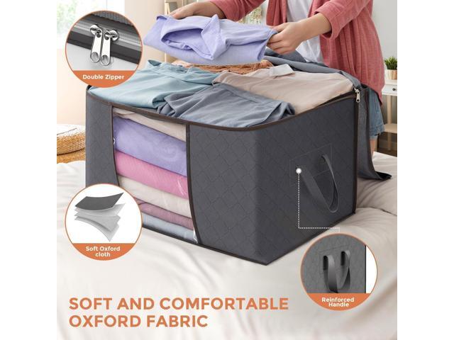 90 L Large Storage Bags, 6 Pack Clothes Storage Bins Foldable Closet Organizers Storage Containers with Reinforced Handle for Clothing, Blanket,...