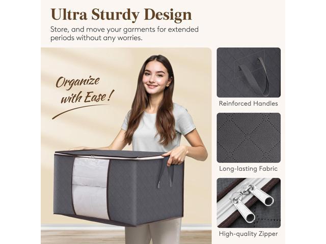 Lifewit 6 Pack Clothes Storage Bins with Lids, Foldable Blanket Storage Bags with Zippers, Clear Window and Reinforced Handles, Closet and...