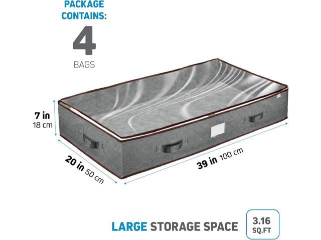 Under Bed Storage Bins - Pack Of 4 Under The Bed Storage Containers For Clothes, Blankets, Winter Clothing, & Shoes - Underbed Storage Containers...