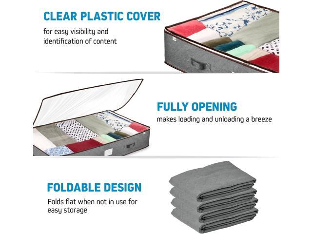 Under Bed Storage Bins - Pack Of 4 Under The Bed Storage Containers For Clothes, Blankets, Winter Clothing, & Shoes - Underbed Storage Containers...