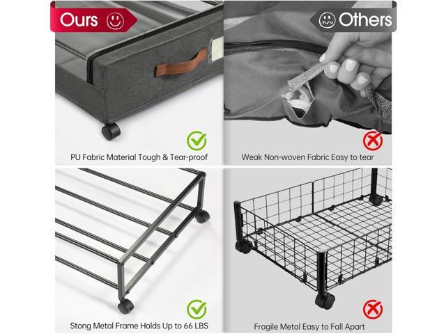 Yecaye Under Bed Storage with Wheels, 2Pack Under Bed Storage Containers, Underbed Shoe Storage Organizer, Rolling Under Bed Metal Drawers for...