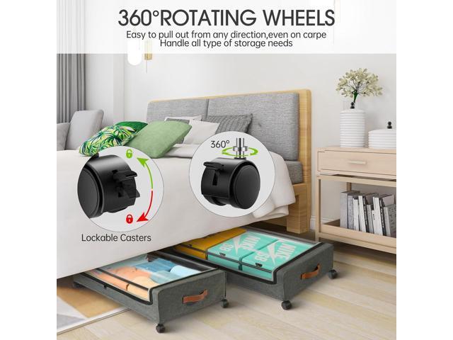 Yecaye Under Bed Storage with Wheels, 2Pack Under Bed Storage Containers, Underbed Shoe Storage Organizer, Rolling Under Bed Metal Drawers for...