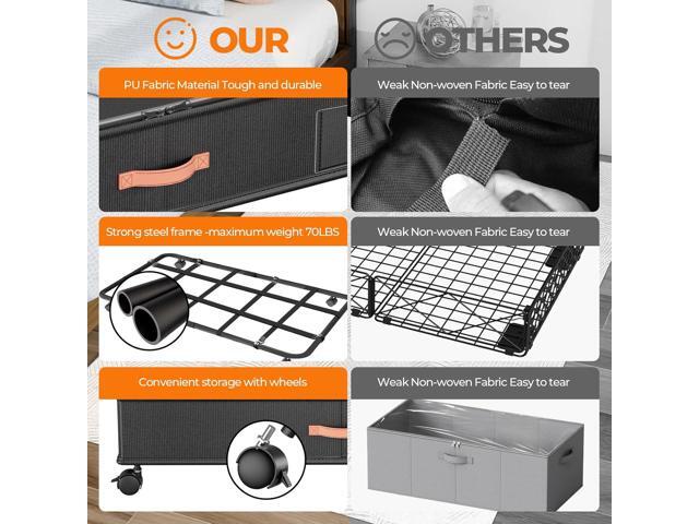 Under Bed Storage with Wheels,2-Pack Under Bed Storage Containers with Clear Lids,XXL 66L Large Under the Bed Storage Organizer Bins With...