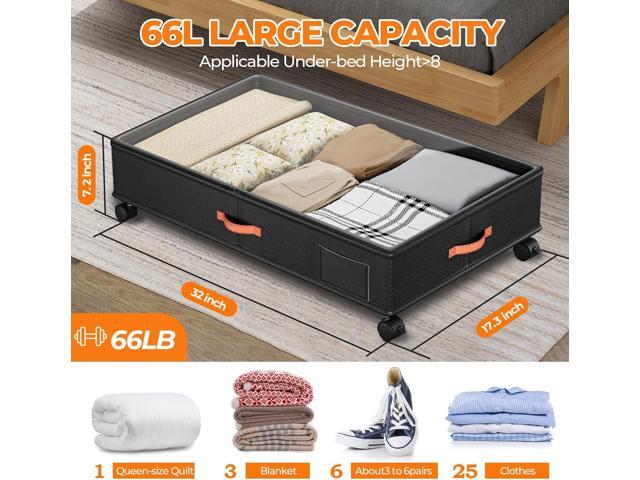 Under Bed Storage with Wheels,2-Pack Under Bed Storage Containers with Clear Lids,XXL 66L Large Under the Bed Storage Organizer Bins With...