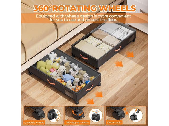 Under Bed Storage with Wheels,2-Pack Under Bed Storage Containers with Clear Lids,XXL 66L Large Under the Bed Storage Organizer Bins With...