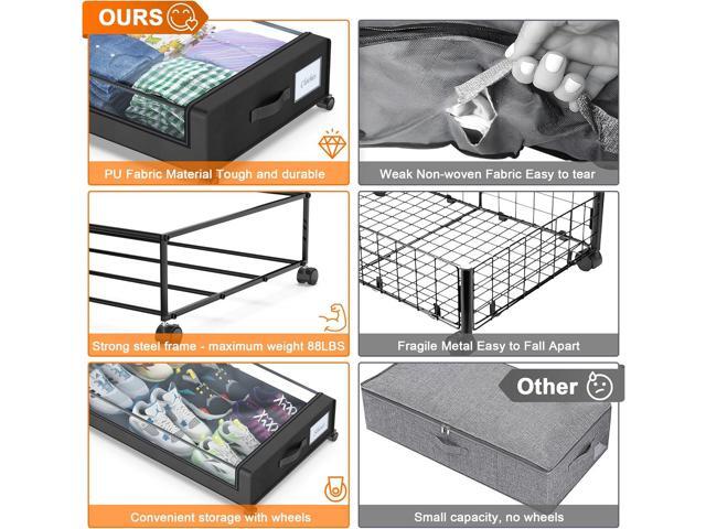 Under Bed Storage with Wheels, 2 Pack Under Bed Storage Containers with Dividers & Clear Lids, XXL 65L Under the bed storage Organizer Bins,...