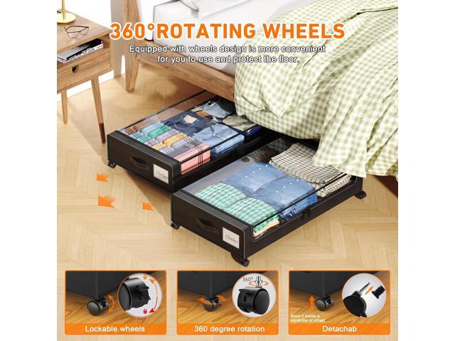 Under Bed Storage with Wheels, 2 Pack Under Bed Storage Containers with Dividers & Clear Lids, XXL 65L Under the bed storage Organizer Bins,...