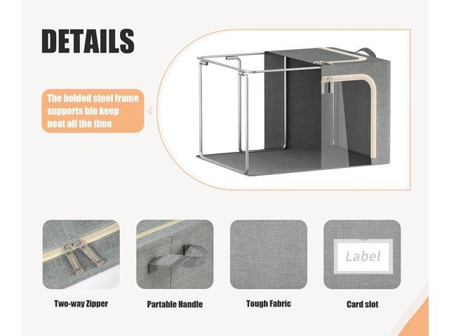 3 Openings Clothes Storage Bins with Metal Frame, Foldable Storage Bin for Clothes, Clothing Storage Bins with Lid, Linen Storage Box With Clear...