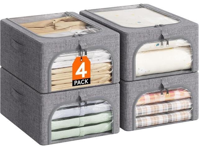 Lifewit Clothes Storage Bins with Metal Frame 3 Pack, Fabric Stackable Storage Bags with Lids, Zipper, Foldable Clost Organizers Containers for...