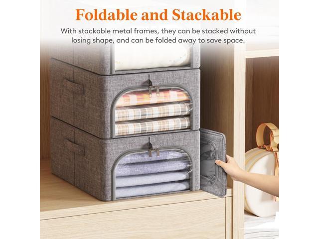Lifewit Clothes Storage Bins with Metal Frame 3 Pack, Fabric Stackable Storage Bags with Lids, Zipper, Foldable Clost Organizers Containers for...